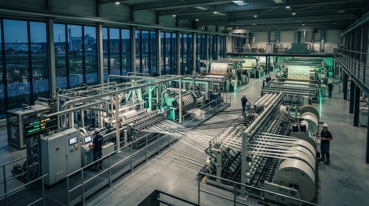 Cinematic modern industrial polymer factory